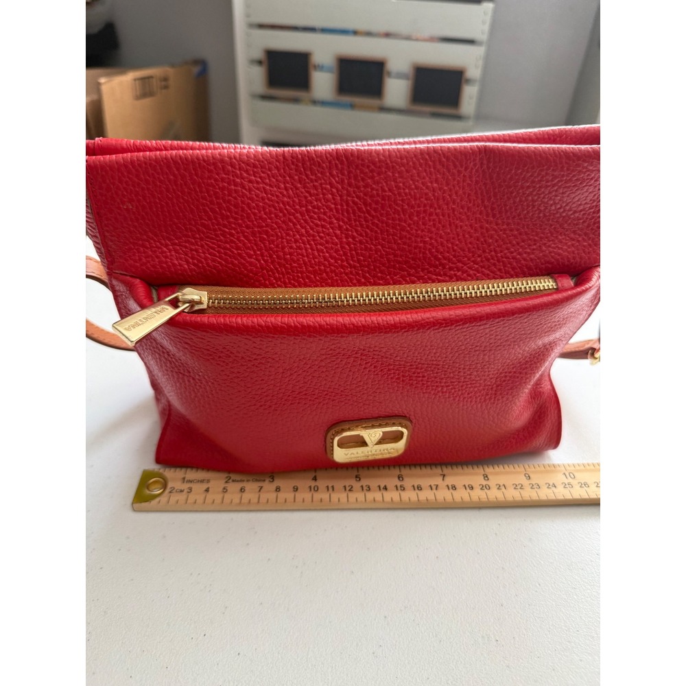 Valentina Red Pebbled Leather Crossbody Bag Gold Hardware Italian Made Handbag - Picture 6 of 13
